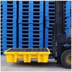 高耐荷重モジュラー防漏パレット 128×128×17cm、排水機能付き耐久性のある黄色素材